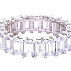 Diamonique Emerald-Cut Eternity Band 5.75ct. Sterling Silver  Ring - 9 NIB